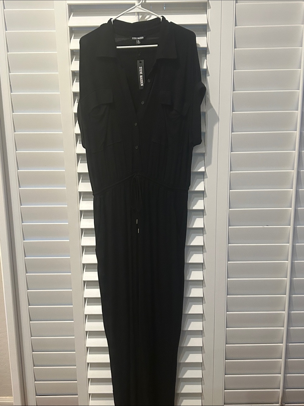 Steve Madden Black Button-Front Jumsuit with Drawstring Waist